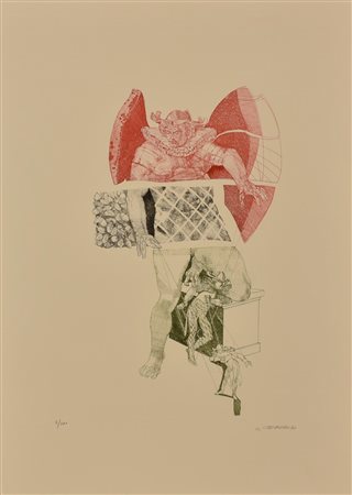 Walter Cremonini MANGIAFUOCO acquaforte-acquatinta su carta, battuta cm 44x34...