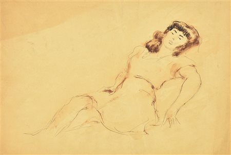 Enrico Allimandi DONNA DISTESA tecnica mista su carta su carta, cm 51x27...