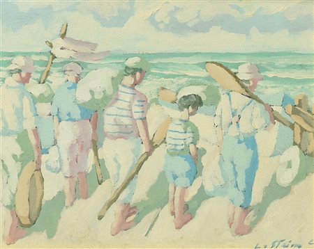 Leonardo Lo Staino MARINAI olio su tela, cm 24x30 firma