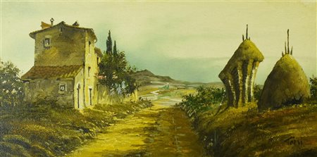 Luciano Torsi CAMPAGNA TOSCANA, 1982 olio su tela, 20x40 firma sul retro:...