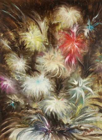 Roberto Poletti FUOCHI D'ARTIFICIO, 1969 olio su tela, cm 70x50 firma sul...