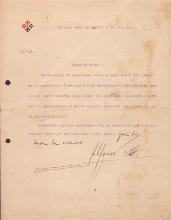  
Alfonso XIII di Spagna (Madrid, 17 maggio 1886 – Roma, 28 febbraio 1941) 
 27x21cm