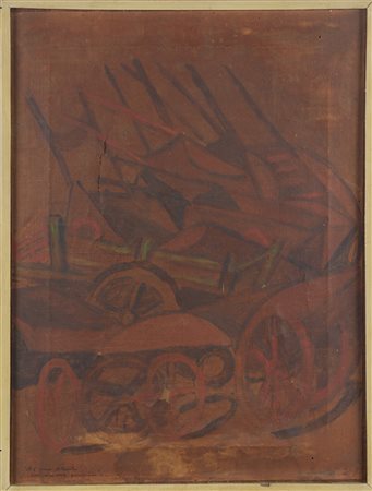Sergio Donnini (1920 - 2006) 
Carri 1940
tecnica mista su carta applicata su tela 50 x 38 cm