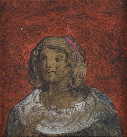 Mirko Basaldella (1910 - 1969) 
Mezzobusto femminile 
tecnica mista su carta 8,5 x 8,5 cm