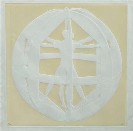 Mario Ceroli (1938 - ) 
Uomo Vitruviano  
Litografia su carta 72 x 72 cm