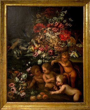 Mario Nuzzi Mario de' Fiori (attribuito_a) (Roma 1603-Roma 1673)  - Trionfo di fiori con frutta, sel