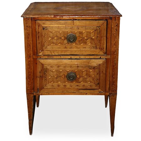 Comodino in legno di noce con intarsi a gelsomino e a damier, Late 18° Secolo