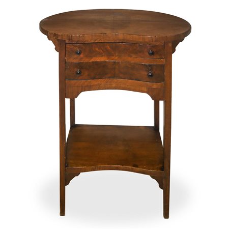 Tavolino a fagiolo in legno di noce con due cassetti sottopiano e quattro gambe, Early 20° Secolo