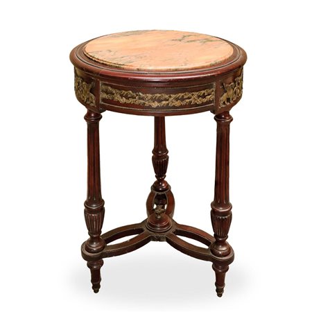 Tavolino rotondo con marmo al piano e applicazioni nello stile Impero, Early 20° Secolo