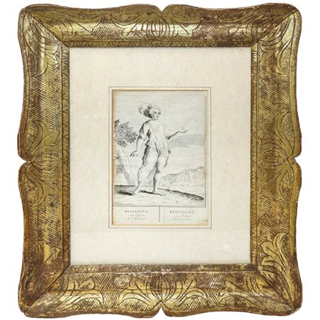 Stampa di Byssaiese. indiana dell'isola Samar in cornice a vassoio antica in legno dorata a foglie, 