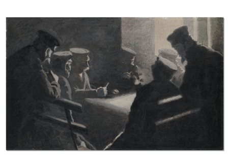 Angelo Morbelli "Una partita a carte" 1904conté, pastello e olio su tela applic