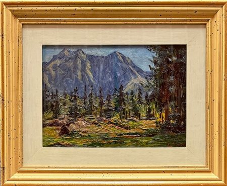 Giovanni Rava Alba (CN) 1874 -  1944 Aglie Canavese (TO), Paesaggio montano con pini