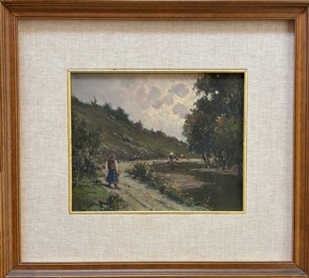 Giovanni Colmo Torino 1867 - 1947, Paesaggio con figure 