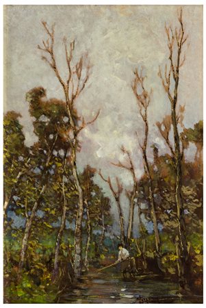 Lorenzo Gignous (1862 - 1958) 
Fiume con pescatore