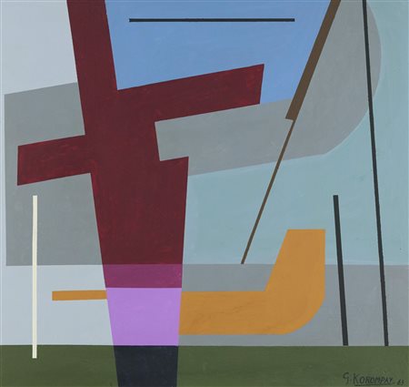 Giovanni Korompay (Venezia, 1904 - Rovereto, 1988) Cantiere 1963 Olio su...