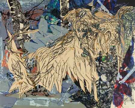 Jean Paul Riopelle (Montreal, 1923 - 2002) Sky Terrier 1967 Collage e tecnica...