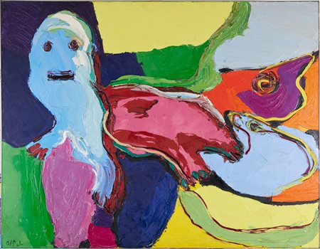 Karel Appel (Amsterdam, 1921 - ) Paysage avec visages 1971 Olio su tela cm....