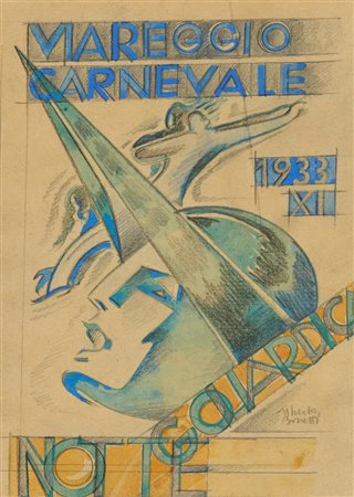 Uberto Bonetti (Viareggio, 1909 - 1993) Notte Goliardica 1933 Tecnica mista...