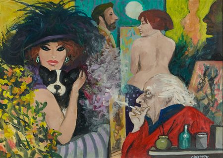 Fausto Maria Liberatore (Lucca, 1927 - Camaiore, 2004) Pittori e modelle Olio...