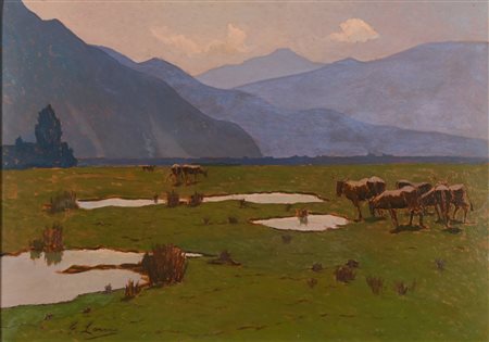Giovanni Lomi (Livorno, 1889 - Livorno, 1969) Maremma 1966 Olio su tavola cm....