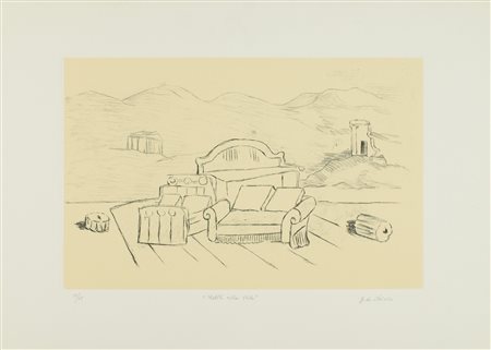Giorgio De Chirico (Volos, 1888 - Roma, 1978) Mobili nella valle 1971...