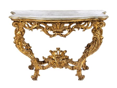 Console italiana dorata, Luigi XV XVIII secolo Altezza x larghezza x...