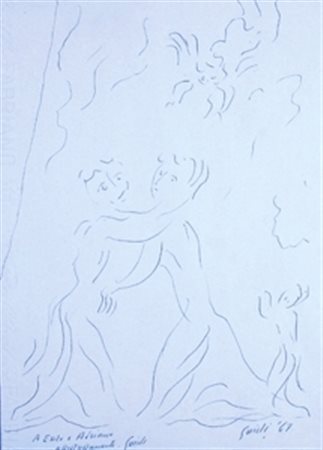 GUIDI VIRGILIO (Roma 1891 - Venezia 1984 ) “Incontro” 1967 Biro su carta cm....