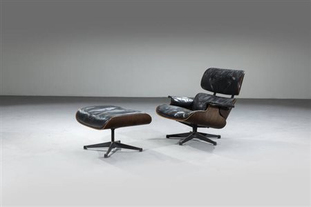 CHARLES E RAY EAMES<BR>Poltrona con poggiapiedi mod. 670-671