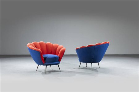 PRODUZIONE ITALIANA<BR>Coppia di poltrone mod. Conchiglia