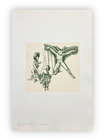 GIUSEPPE GUERRESCHI (1929-1985) - Elfo con testa d'insetto e Mrs Fuselli in intimità con altre due persone, 1974