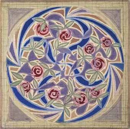 Giacomo Balla (1871-1958) Vortice di rose - Motivo per tappeto tempera su...