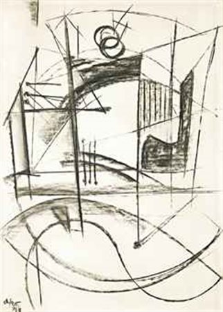 Afro (1912-1976) Composizione carboncino su carta applicata su tavola cm...