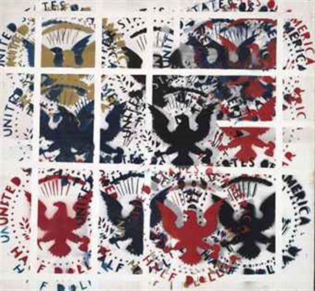 Franco Angeli (1935-1988) Half dollar smalto su tela cm 130x140 firma e...