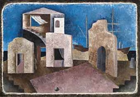 Renato Paresce (1886-1937) Paesaggio (La partenza) olio su tela cm 80,5x115,8...