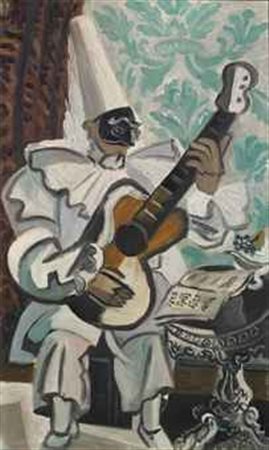 Gino Severini (1883-1966) Polichinelle avec guitarre olio su tavola cm...