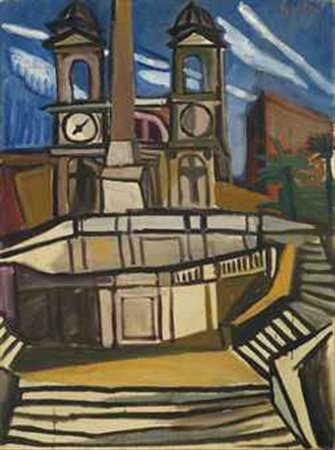 Renato Guttuso (1912-1987) Trinità dei Monti olio su tela cm 80x59,7 Eseguito...