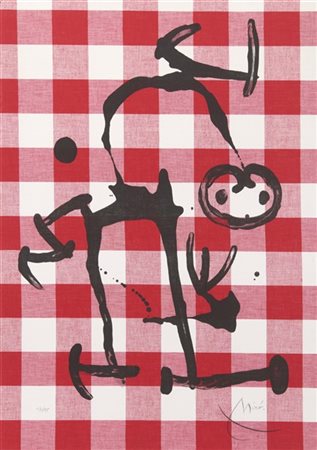 Joan Miró "L'Illêtre aux Carreaux rouges" 1969
litografia a colori su tela su ca