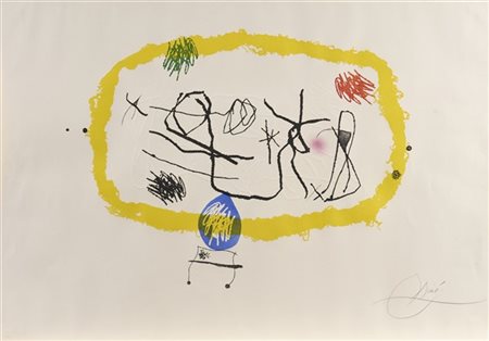 Joan Miró "Personatges solars" 1974
acquaforte, acquatinta a colori
cm 62x89
Fir