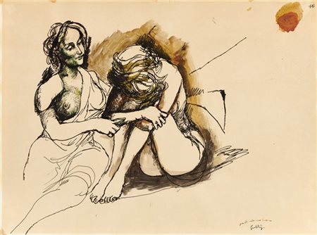 Renato Guttuso "Senza titolo" anni '80
china e acquarello su carta
cm 34x46
Firm