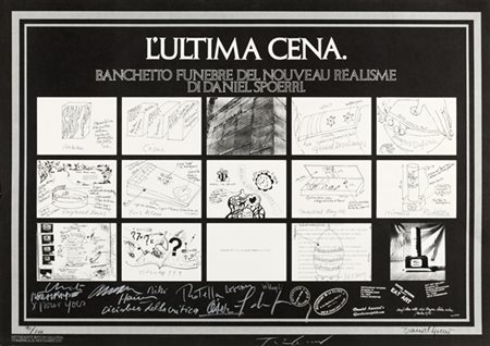 DANIEL SPOERRI "L'ultima cena, banchetto funebre del Nouveau réalisme" 1970
lito