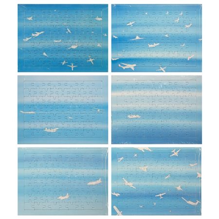 ALIGHIERO BOETTI "Cieli ad alta quota" 
puzzle, sei elementi
20,8 x 27,4 cm, (og