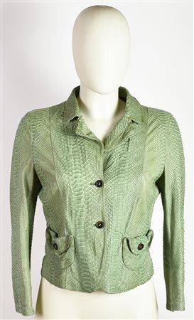Prada PYTHON LEATHER JACKET DESCRIPTION: Short green python jacket with two...