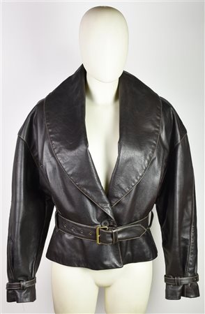 Byblos LEATHER JACKET DESCRIPTION: Dark brown leather jacket with contrast...