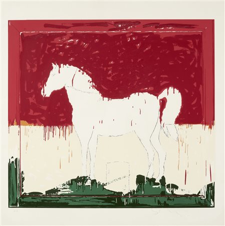 Mario Schifano (Homs, 1934 - Roma, 1998) Cavallo tricolore Serigrafia a...