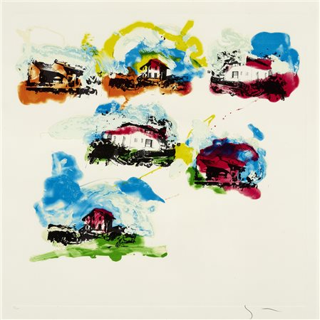 Mario Schifano (Homs, 1934 - Roma, 1998) Case dolci, (1988-89) Litografia su...