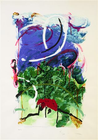 Mario Schifano (Homs, 1934 - Roma, 1998) Paesaggio Serigrafia polimaterica,...