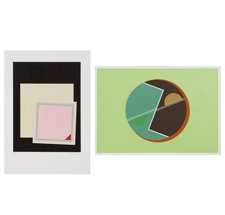 Due grafiche A) Eugenio Carmi, Senza titolo, 1984, litografia, es. 23/99, cm....