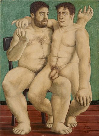 Livio Scarpella (Ghedi (Bs), 1969) Uomo con giovane seduto sulla gamba...