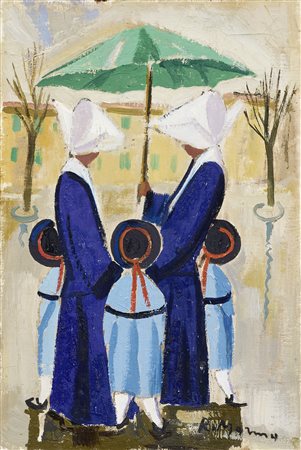 Rodolfo Marma (Firenze, 1923 - 1998) Monachine Olio su cartone telato cm....