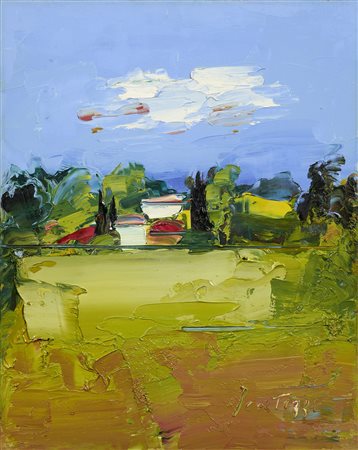 Sergio Scatizzi (Lucca, 1918 - Firenze, 2009) Paesaggio in Toscana Olio su...